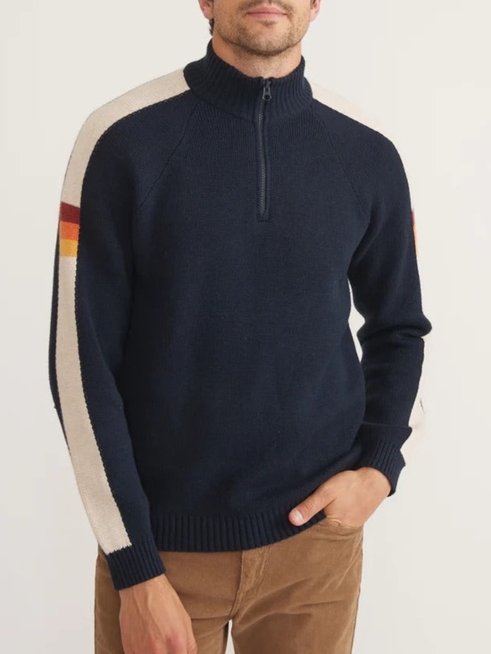 Marine Layer Other - Marine Layer Archive Armas Mens Navy Striped Quarter Zip Wool Blend Sweater L